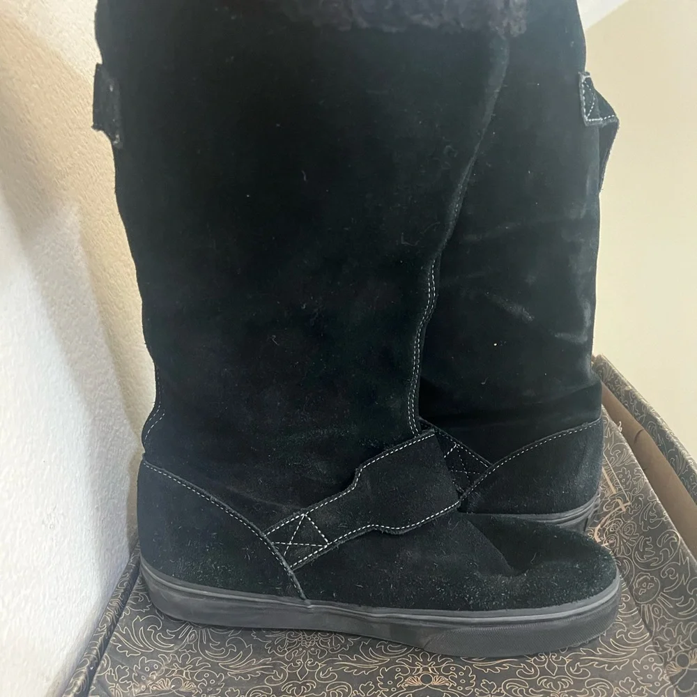Vans Off The Wall Suede Leather Buckle Black Knee High Boots‎ 8.5